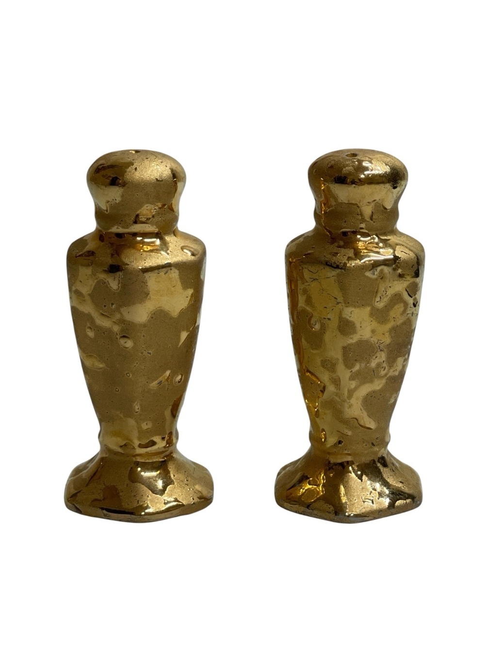 Vintage MCM 22K Weeping Gold Ceramic Salt & Pepper Shakers w/ Corks